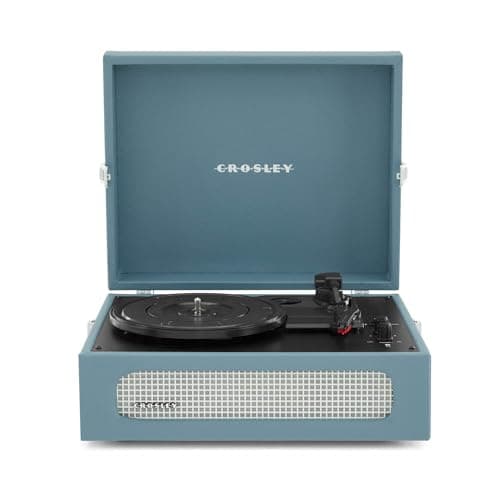 Image of Crosley Voyager Portable Turntable - Bluetooth Record Player, 3-Speed Suitcase Vinyl Player, Home Turntables for Vinyl Records, Built in Stereo Speakers & Bluetooth Receiver, AUX Input, Washed Blue