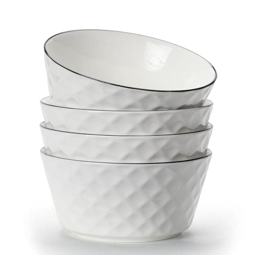 Image of TuYines Cereal Bowls Set of 4,Ceramic Dessert Bowls, Breakfast Bowl,Ceramic White Bowl, 600 ml Serving Bowls Ideal for Ice Cream,Soup,Pasta,Salad,Noodles