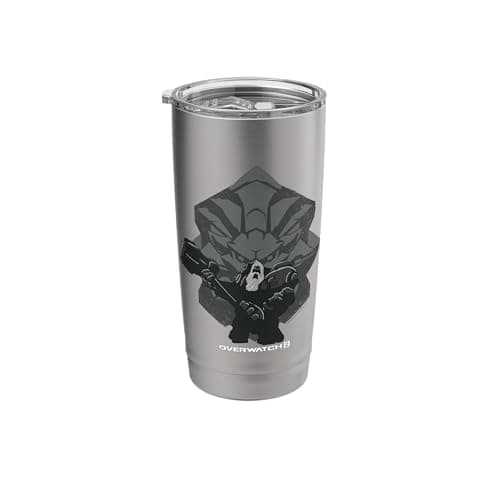 Image of Overwatch 2 Powerful Strong Reinhardt Silhouette Chest Logo Stainless Steel Insulated Tumbler