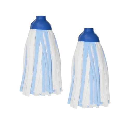 Image of HOMESHOPA Synthetic Floor Mop Head, 2 Pack Blue Super Absorbent Synthetic Cloth Strands, Versatile Easy-Clean Mop Refill for Home, Office & Commercial Use