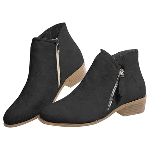 Image of SAUTRV Side Zipper Boots for Women Ankle Boots Short Boots Single Shoes for Ladies Casual Shoes Short Flat Boots for Women (Black, 6.5)