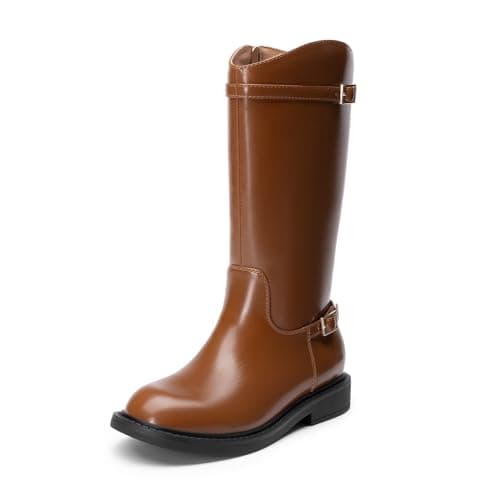 Image of DREAM PAIRS Girls Knee High Boots Side Zipper Riding Shoes for Little Kid/Big Kid,Size 5 Big Kid,Tan,KKUMKB2501