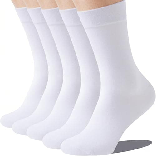 Image of Wamicu Mens Cotton Dress Socks, 5 Pairs Thin Comfy Breathable Socks, Basic Classic Crew Socks for Business Office Casual, Size UK 9-12