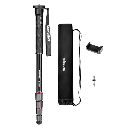 Image of Manbily 65-Inch Camera Monopod, 5 Sections Aluminum Travel Monopods for Cameras Canon Nikon Sony DSLR Video Camcorder, Compact Portable Lightweight (E-222) Red