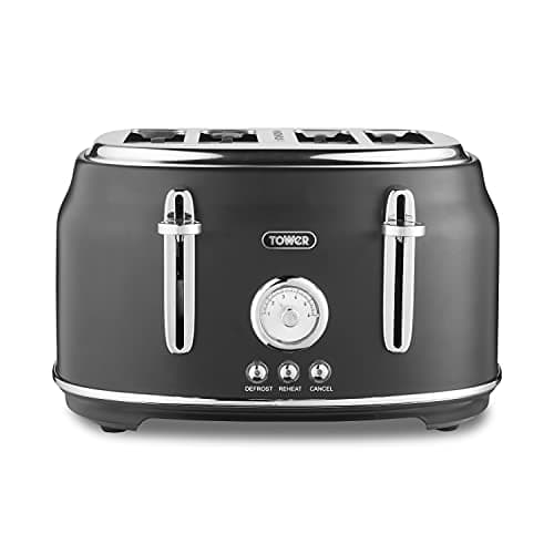 Image of Tower T20065BLK Renaissance 4 Slice Toaster, 7 Browning Levels, Self-Centring Function 1630W, Black