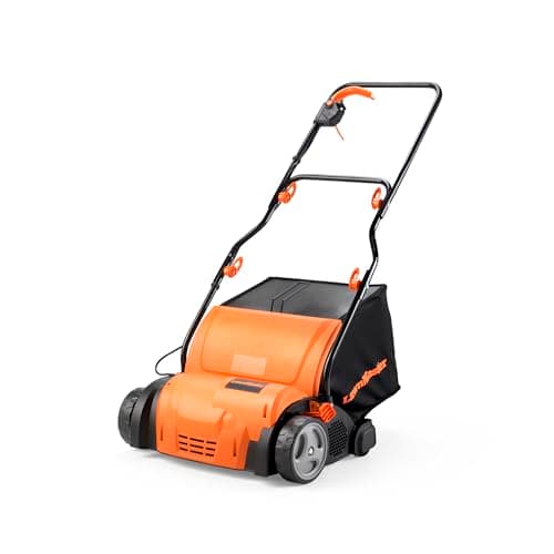 Image of LawnMaster 1350W lawn scarifier, lawn rake, aerator. Electric scarifier with 33cm working width, interchangeable attachments, adjustable working depth and 40L collection bag, With 10m long cable.