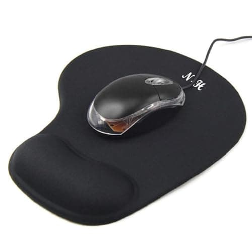 Image of New Horrizon - Mouse Mat BLACK ANTI-SLIP COMFORT MOUSE PAD MAT WITH GEL FOAM REST WRIST SUPPORT FOR PC LAPTOP - Compatible with Laser and Optical Mice