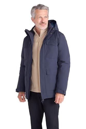 Image of Mountain Warehouse Concord Extreme Mens Down Long Jacket - Waterproof Puffer Coat with Taped Seams, Detachable Hoodie & 4 Pockets - Cold Winter Weather Blue XL
