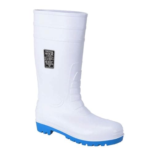 Image of Portwest FW95 Mens Steel Toe Cap Safety Wellington Boots Waterproof PVC Nitrile Work Wellies Pierce Resistant Midsole Fuel Oil Resistant Agriculture Construction Industrial Garden, White, 37