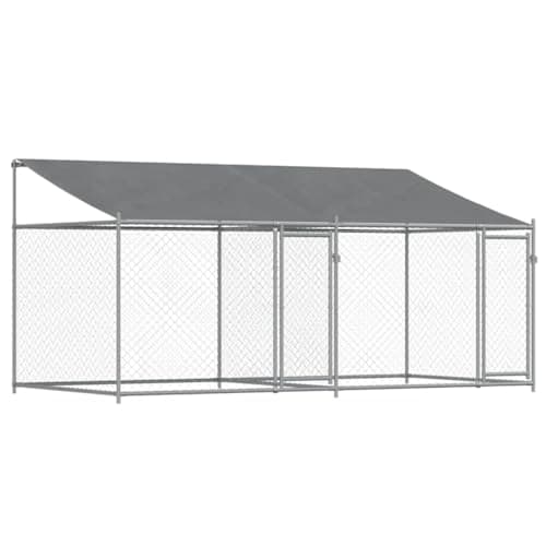 Image of vidaXL Dog Cage with Roof and Doors, Dog Kennel for Outdoor Garden Yard Terrace Patio, Dog Playpen Crate for Cats and Dogs, Grey Galvanised Steel