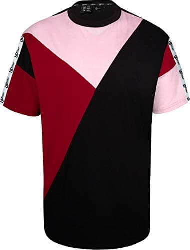 Image of Men's Breeze Cut & Sew T-Shirt with Solid Panels - Black Red (UK, Alpha, M, Regular, Regular)