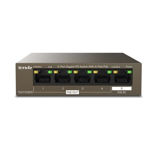 Image of Tenda TEG1105PD, 5 Port Gigabit PoE Switch with 4 PoE Ports @30W, Unmanaged Home Network Switch, Ethernet Splitter, No Power Adapter Required, PACKAGE WITHOUT POWER ADAPTE, Limited Lifetime Protection