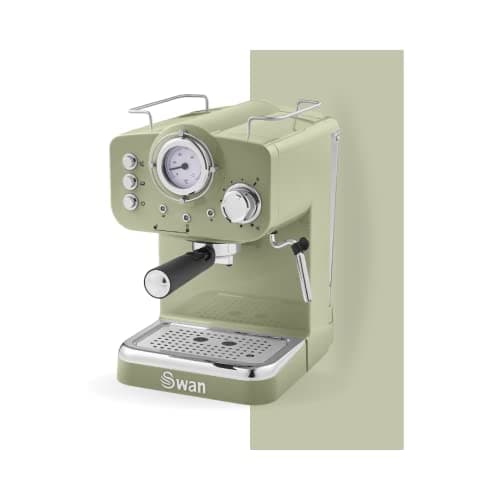Image of Swan SK22110GN Retro Espresso Coffee Machine with Milk Frother, Steam Pressure Control, 1.2L Detachable Water Tank, 1100W, Retro Green
