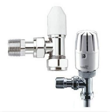 Image of Pegler Bulldog 15mm Angled TRV Thermostatic Radiator Valve & Lockshield Pack x10