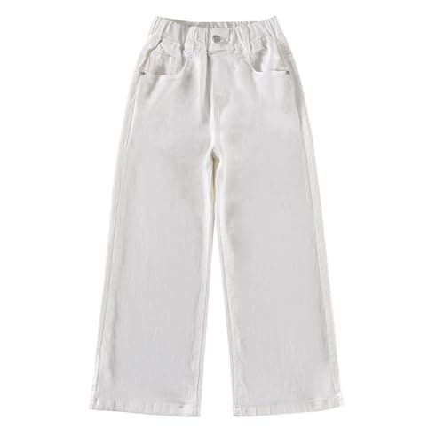 Image of Baggy Jeans for Girls Elasticat Waist Wide Leg Jeans Retro Fashion School Teen Girls Loose Casual Denim Trousers Comfy Stretchy Vacation Denim Pants Aesthetic Streetwear Age 4-12 (White, 13-14 Years)