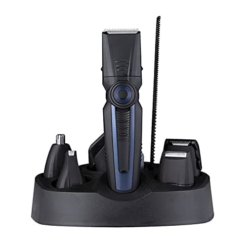 Image of Carmen C81077 Signature 6-in-1 Men’s Grooming Kit with Interchangeable Head Attachments and 30 Minutes Cordless Shaving, Black and Blue