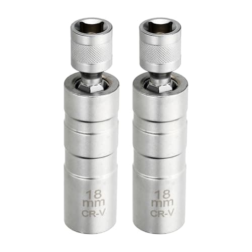 Image of sourcing map 2pcs Spark Plug Socket Set 3/8" Drive 18mm Swivel Magnetic 12 Point Thin Wall Spark Plug Socket with 360 Degree Swivel CR-V Steel, Silver