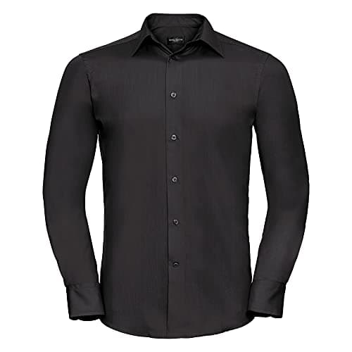 Image of Russell Collection Mens Long Sleeve Poly-Cotton Easy Care Tailored Poplin Shirt (L) (Black)