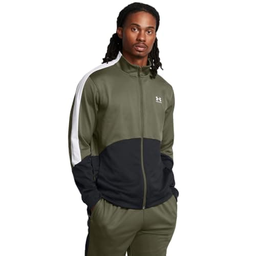 Image of Under Armour Men's Tricot Fashion Jacket Sweater, (390) Marine Od Green/Black/White, 3XL