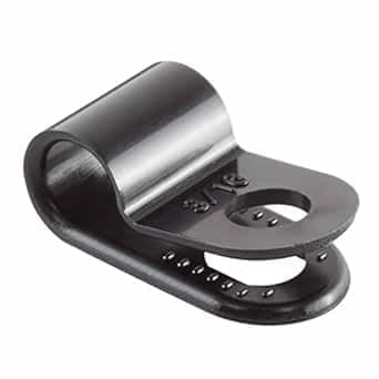 Image of 100 Pack of Black Nylon P-Clips, 5.0mm (3/16”) Diameter, Plastic Cable Clips,plastic clips