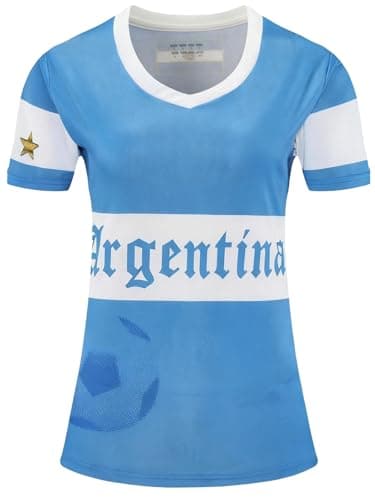 Image of Women Football Jersey Sports Fans Outdoor Soccer T-Shirts Athletic Slim Fit Activewear Tops Argentina Blue L