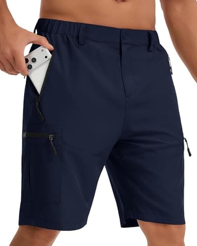Image of YUTYTH Mens Shorts Casual Cargo Shorts with 5 Zip Pockets, Waterproof Quick Dry Hiking Shorts, Lightweight Mens Summer Shorts for Walking Golf Camping Fishing Dark Navy