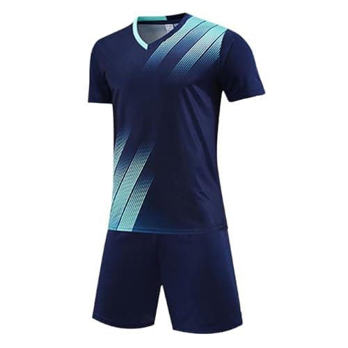 Image of JiaYouLC Kids Football Kits Boys Soccer Jersey Set Quick Dry T-Shirt Shorts Football Training Outfit for Youth Age 3-12 (Blue, 3-4 Years/4XS)