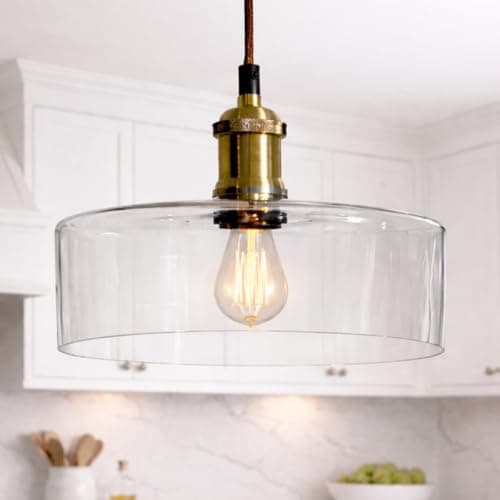 Image of CGC Lighting Indoor Glass Bistro Adjustable Ceiling Pendant Light Lamp Shade (Clear Round)