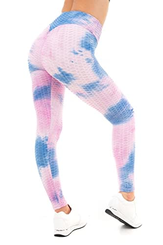 Image of M17 Womens Ladies Leggings Tie Dye Honeycomb Waffle Seamless Anti Cellulite High Waisted Booty Stretchy Gym Yoga Pants (XL, Pink)