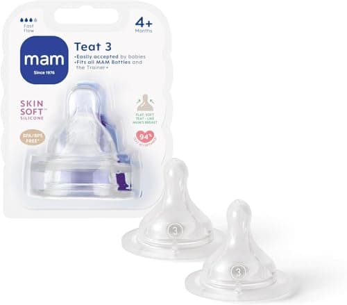 Image of MAM Teats Size 3 | 2 Pack | Fast Flow | Suitable from 4+ Months | Fits All MAM Bottles | Made from SkinSoft Silicone | Baby Accessories