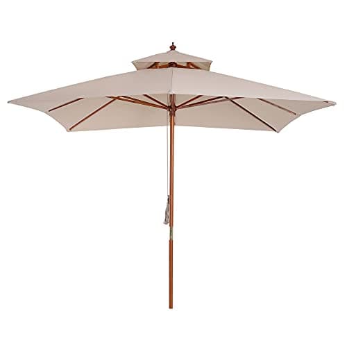 Image of Outsunny 3 x 3 m Garden Parasol Umbrella, Large Square Outdoor Wooden Table Parasol with Double Tier, 48 mm Wooden Pole, 8 Ribs, Patio Sunshade for Balcony, Beige