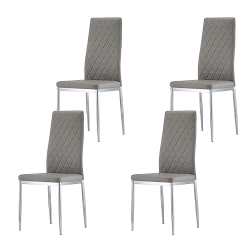 Image of Nera Dining Chairs Set of 4 Faux Leather Chrome Legs High Back Padded Seat Side Chairs for Living Room and Dining Room (Grey/Chrome)