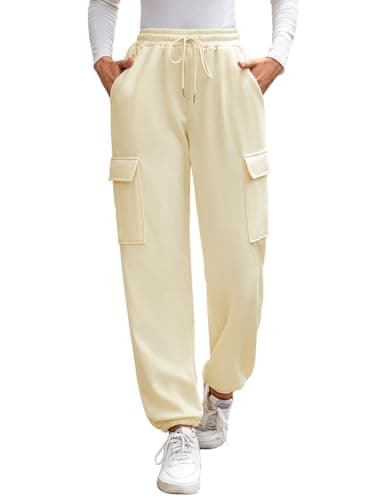 Image of CrystErzoix Fleece Lined Joggers Womens Thermal Tracksuit Bottoms Ladies Jogging Trousers Thick Cargo Sweatpants Winter Casual Jogger Pants, Apricot XL