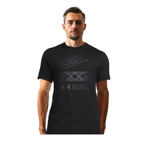 Image of NIKE Men’s NSW Air Max T-Shirt, Regular Fit, 100% Cotton, Pull On, Crew Neck, Short Sleeve, Black - (Large)