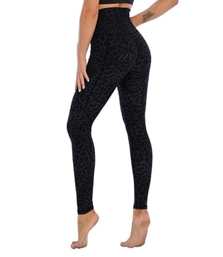 Image of FASH-ICONS Non-Seethrough Leopard Print Leggings for Women's High Waisted Animal Print Yoga Pants with Pockets Squat Proof Fast-Dry Workout Running Tigh M (UK 8, Dark Blue Leopard)