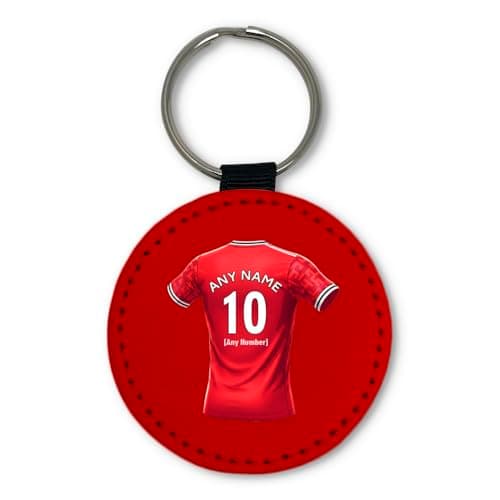 Image of UNIGIFT Personalised Gift - United Fan Red Round Keyring (Red Football Jersey Design) Custom Name Keychain - Manchester
