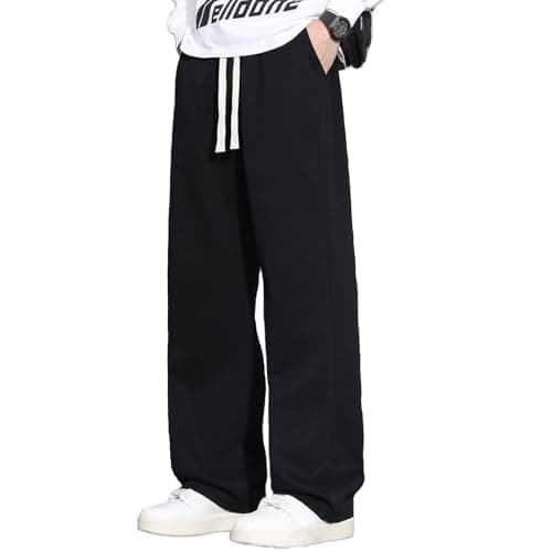 Image of SHAGGA Men's Jogger Bottoms Sweatpants Straight Open Hem Track Pants Elastic Waistband with Pockets for Running,Gym,Trainning (UK, Alpha, 3XL, Regular, Regular, Black（Upgrade Side）)
