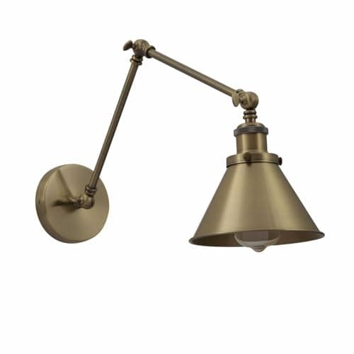 Image of TEKLED Metal Hinged Cone Wall Light E27 Fitting - Antique Brass