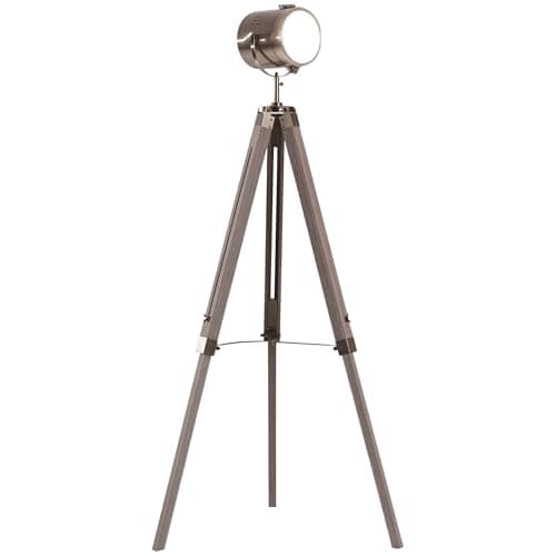 Image of HOMCOM Industrial Tripod Floor Lamp, Nautical Searchlight with Adjustable Height, Wood Legs, E14 Lamp Base for Living Room, Bedroom, Grey and Bronze