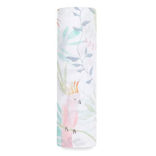 Image of aden + anais essentials 100% Cotton Muslin Swaddle & Receiving Blanket for Baby Girls & Boys, 112x112cm, Ideal Newborn & Toddler Gift, Unisex Infant Shower Items, Wearable Swaddling Wrap, tropicalia