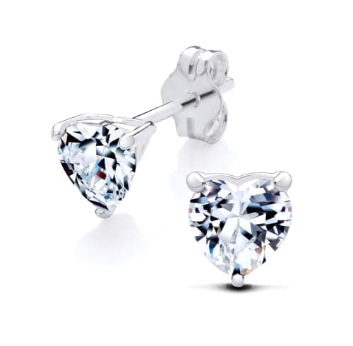 Image of 925 Sterling Silver Cubic Zirconia Cz Crystal 5mm HEART Solitaire Stud Earrings Ladies Girls