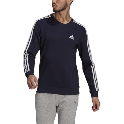 Image of adidas Men's Standard Essentials Fleece 3-Stripes Sweatshirt, Ink/White, Large