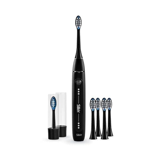 Image of Silk'n Sonic Electric Toothbrush - SonicYou - Up to 300 Days of Battery Life - Suitable for Sensitive Teeth - with 4 Medium Brushheads - Giftset - Black