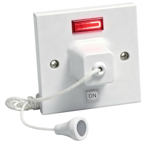 Image of AXIOM 45A 2 Way Shower Ceiling Pull Cord Switch with Mechanical & Neon Indicator & 35mm/45mm Mounted Surface Pattress Back Box (45A Pull Cord Switch ONLY)