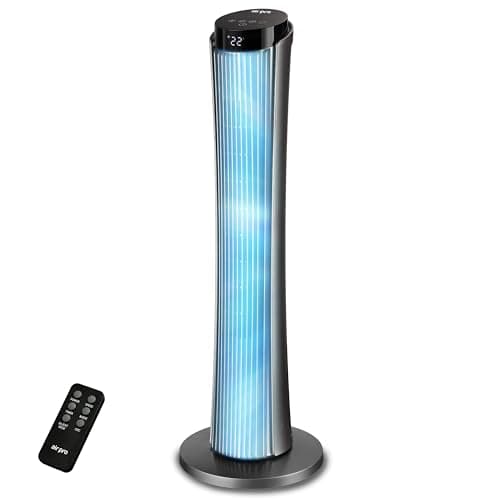 Image of Air Pro 34" Tower Fan Oscillating Bladeless Fan with Remote Control - Tall Compact 3 Speeds Quiet 50W Motor Cooling Fan - Floor Standing Fan for Home Office - LED Display 15 Hour Timer