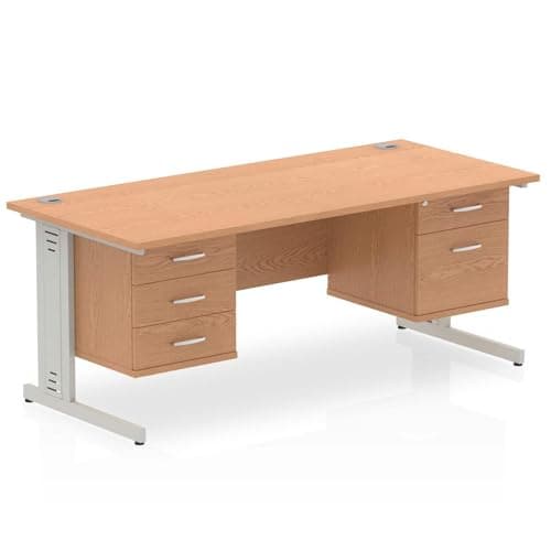 Image of OPO Impulse Freestanding 1600mm Cable Managed Rectangular Table with Fixed Pedestal | Sturdy Build Weather & Heat Resistant Melamine Finish Meeting Table Oak Silver 2 Drawer & 3 Drawer