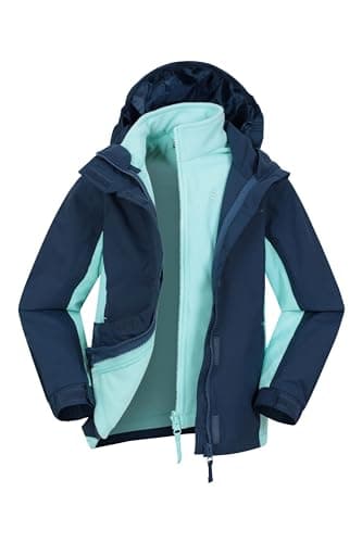 Image of Mountain Warehouse Lightning 3 in 1 Kids Waterproof Jacket - Taped Seams Triclimate Jacket, Detachable Hood, Inner Fleece Kids Coat - Spring Summer, Walking Navy (01) Teen Size 13 Years