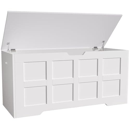 Image of Girls Toy Box, Large White Storage Chest with Lid & Safety Hinges, Toys Box Home Storage, Toy Boxes for Boys, Girls and Baby Toybox for Playroom, Bedroom, Living Room, Size- 100L x 40W x 48H CM White