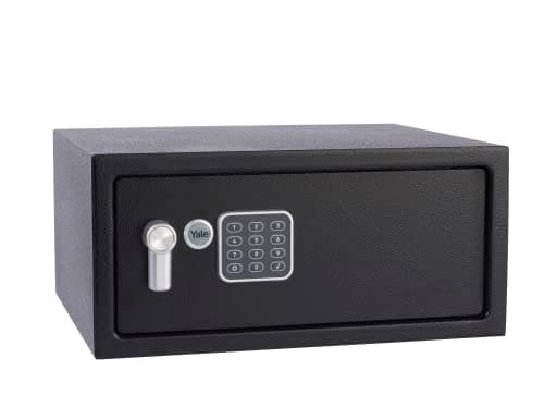 Image of Yale Electronic Laptop Safe – Standard Protection, PIN Keypad + Override Key, Anti-bump Solenoid, Auto Lockdown, Carpeted Interior, Wall/Floor Fixings Included – 24L – YLV/200/DB2