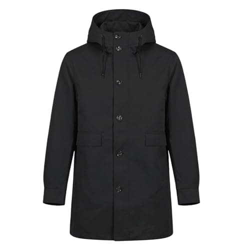 Image of Allthemen Mens Casual Trench Coat with Hood Mid Length Zipper and Button Windproof Overcoat Smart Stylish Jacket Black XL